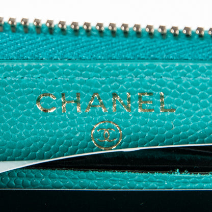 Chanel Caviar Quilted Small Zip Around Wallet Turquoise 6 of 7