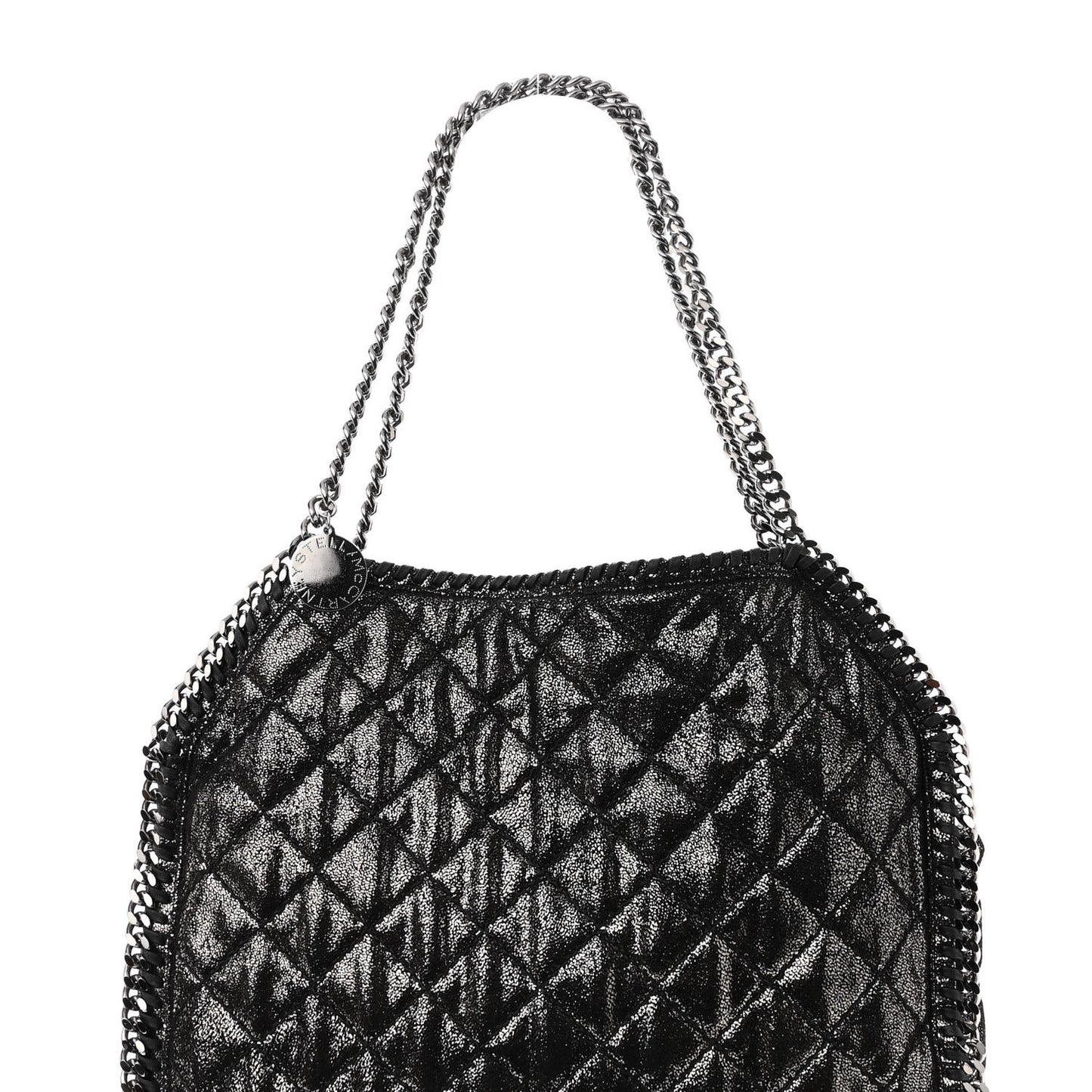 Metallic Shaggy Deer Quilted Small Falabella Tote Black
