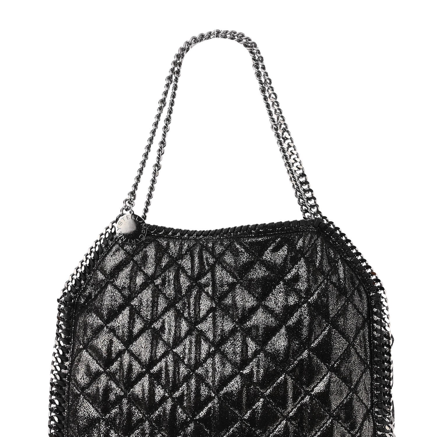 Stella McCartney Metallic Shaggy Deer Quilted Small Falabella Tote Black 8 of 11