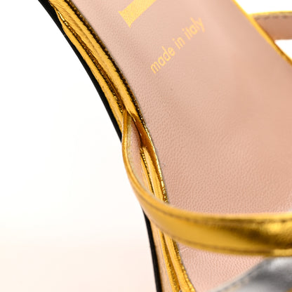 Gucci Nappa Silk Alison Platform 105mm Sandals 39 Argento Oro Vecchio 10 of 12