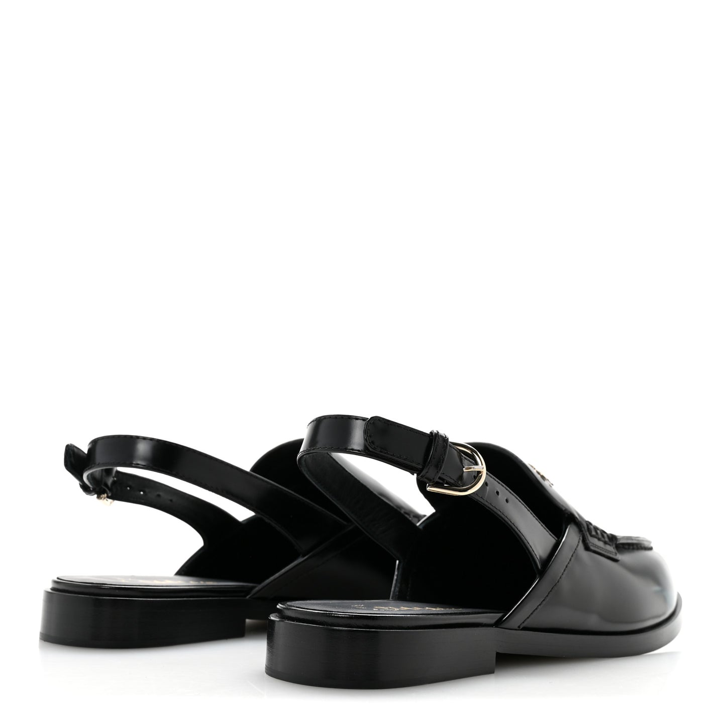 Shiny Calfskin Slingback Loafers 39.5 Black