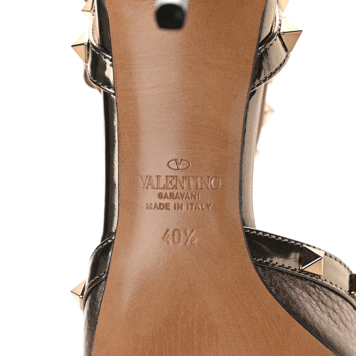 Valentino Garavani Metallic Pebbled Calfskin Patent Rockstud Ankle Strap 65mm Pumps 40.5 Sasso 6 of 8