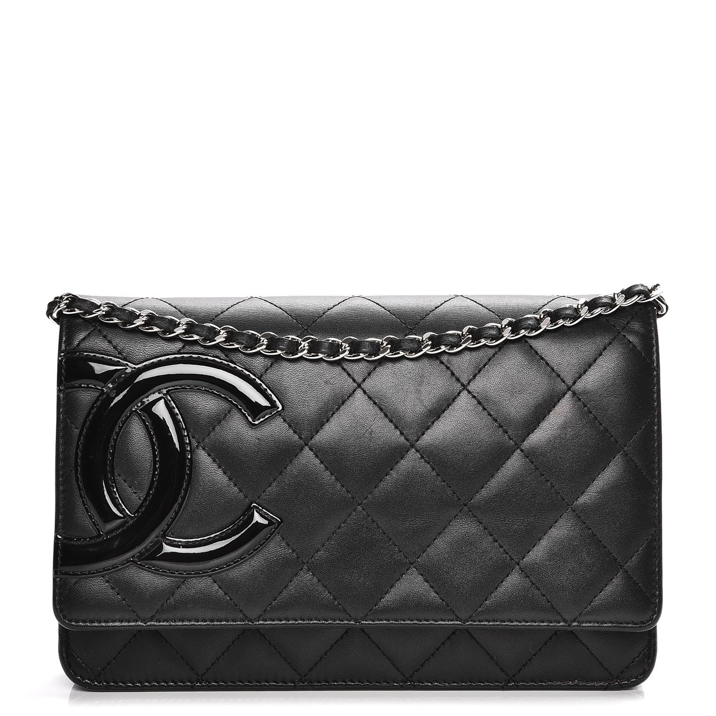 Calfskin Quilted Cambon Wallet On Chain WOC Black
