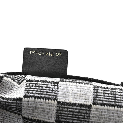 Christian Dior Canvas Embroidered Checkered Book Tote Black White 7 of 12
