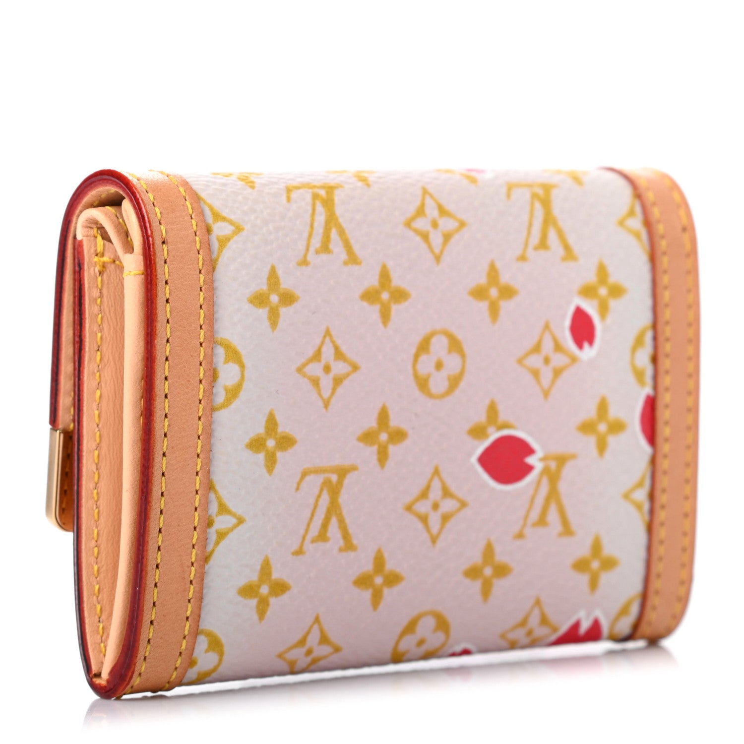 Louis Vuitton Monogram Cherry Blossom Porte-Monnaie Plat Coin Purse Red 3 of 7