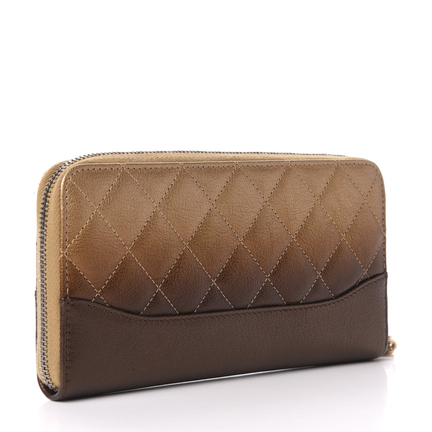 Metallic Goatskin Quilted Large Gabrielle Zip Around Wallet Bronze