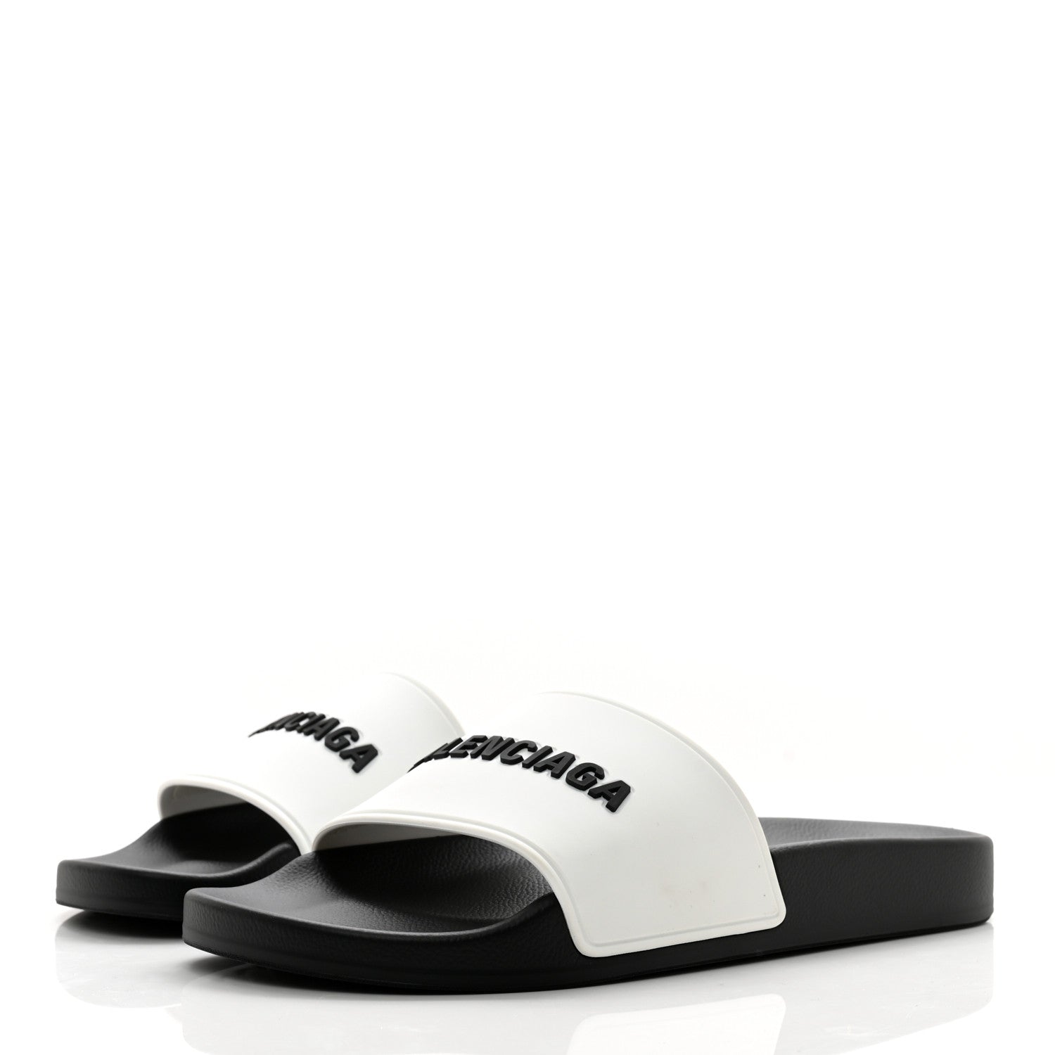 Balenciaga Rubber Womens Logo Pool Slide Sandals 38 Black White 3 of 7