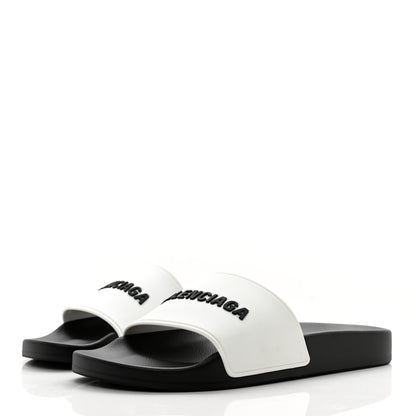 Balenciaga Rubber Womens Logo Pool Slide Sandals 38 Black White 3 of 7