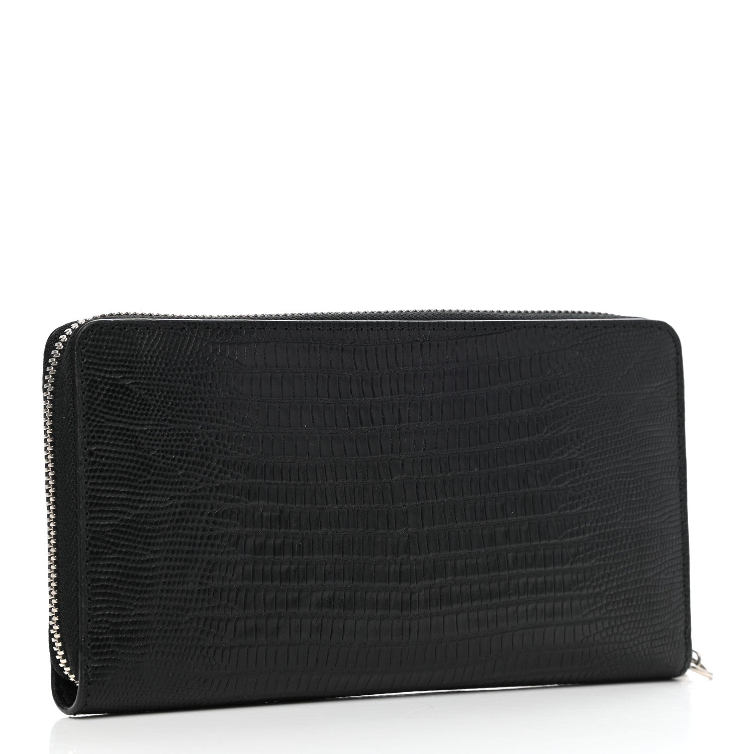 Alexander McQueen Calfskin Lizard Embossed Skull Continental Zip Wallet Black 3 of 7