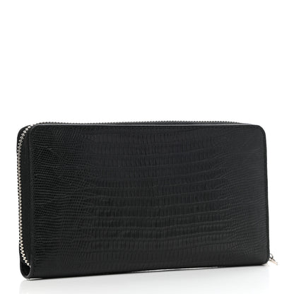 Alexander McQueen Calfskin Lizard Embossed Skull Continental Zip Wallet Black 3 of 7