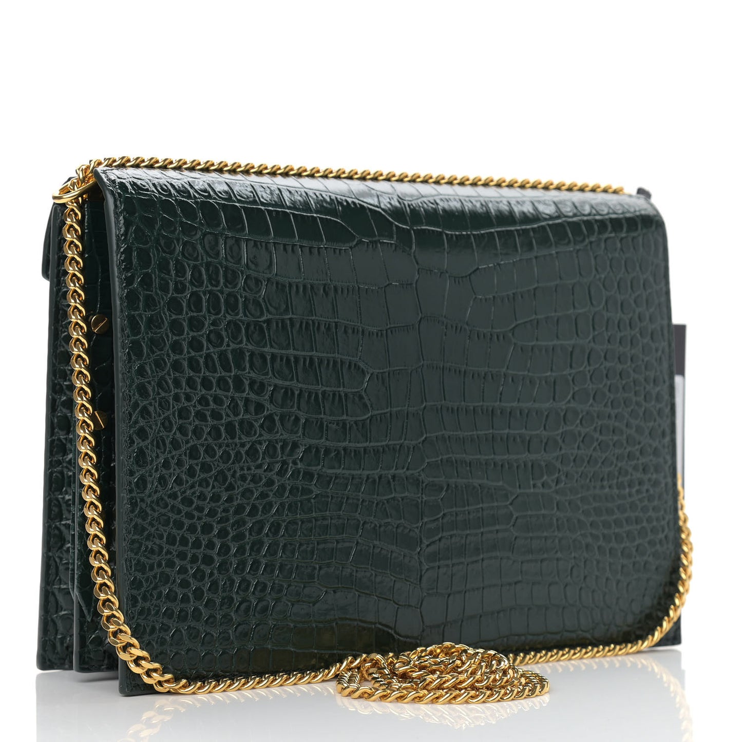 Calfskin Crocodile Embossed Monogram Cassandra Clasp Bag Dark Mint