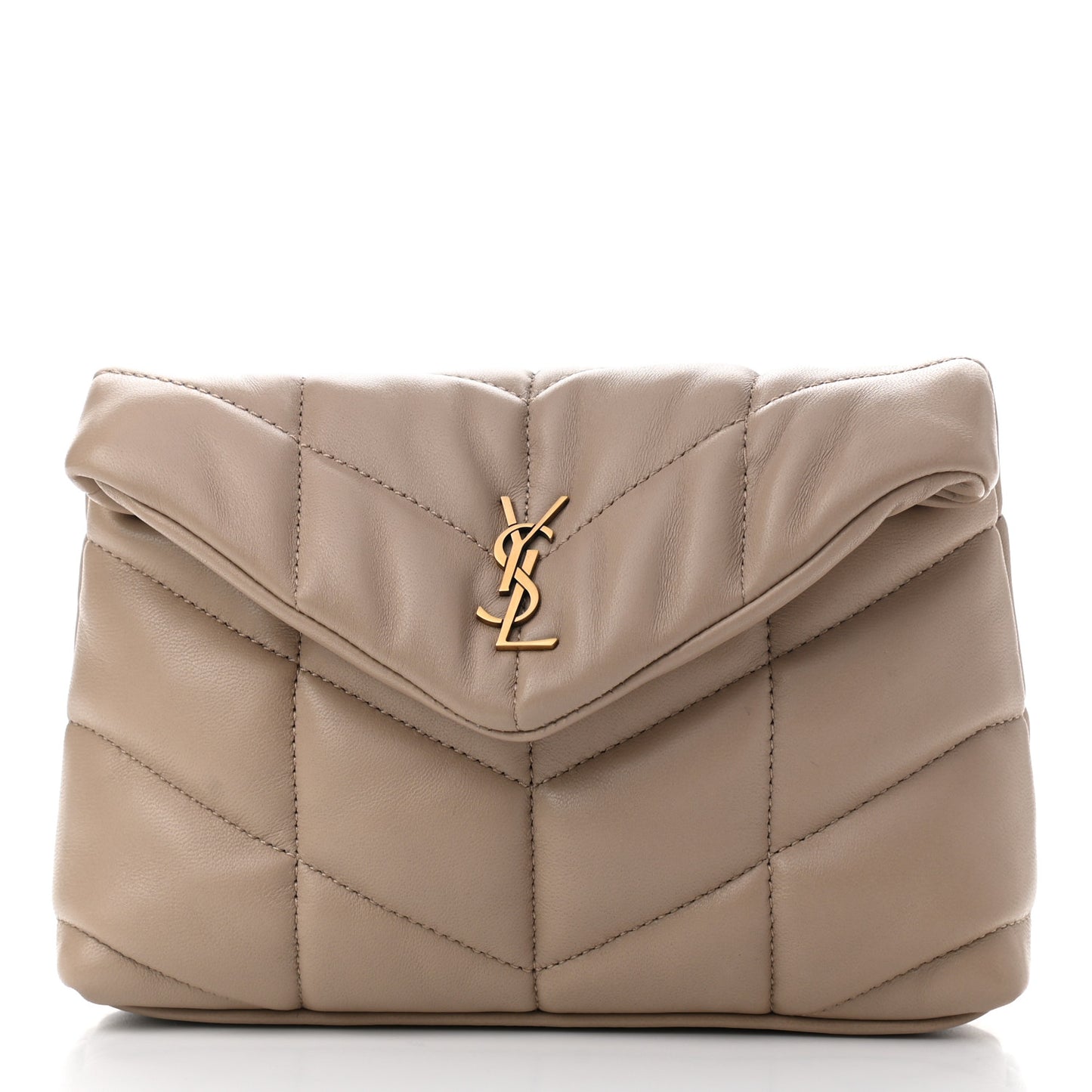 Lambskin Monogram Loulou Puffer Pouch Clutch Dark Beige