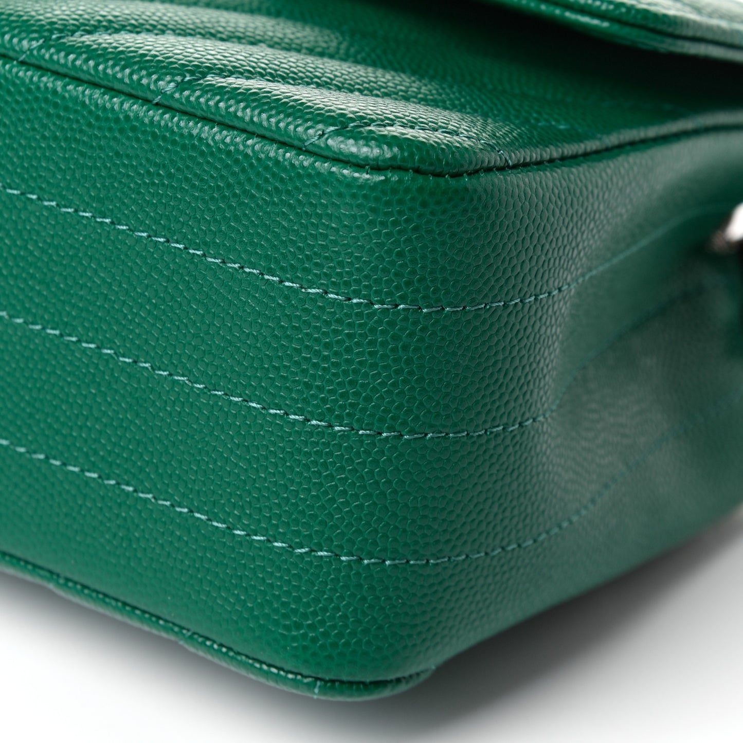 Caviar Chevron Quilted Mini Rectangular Flap Dark Green