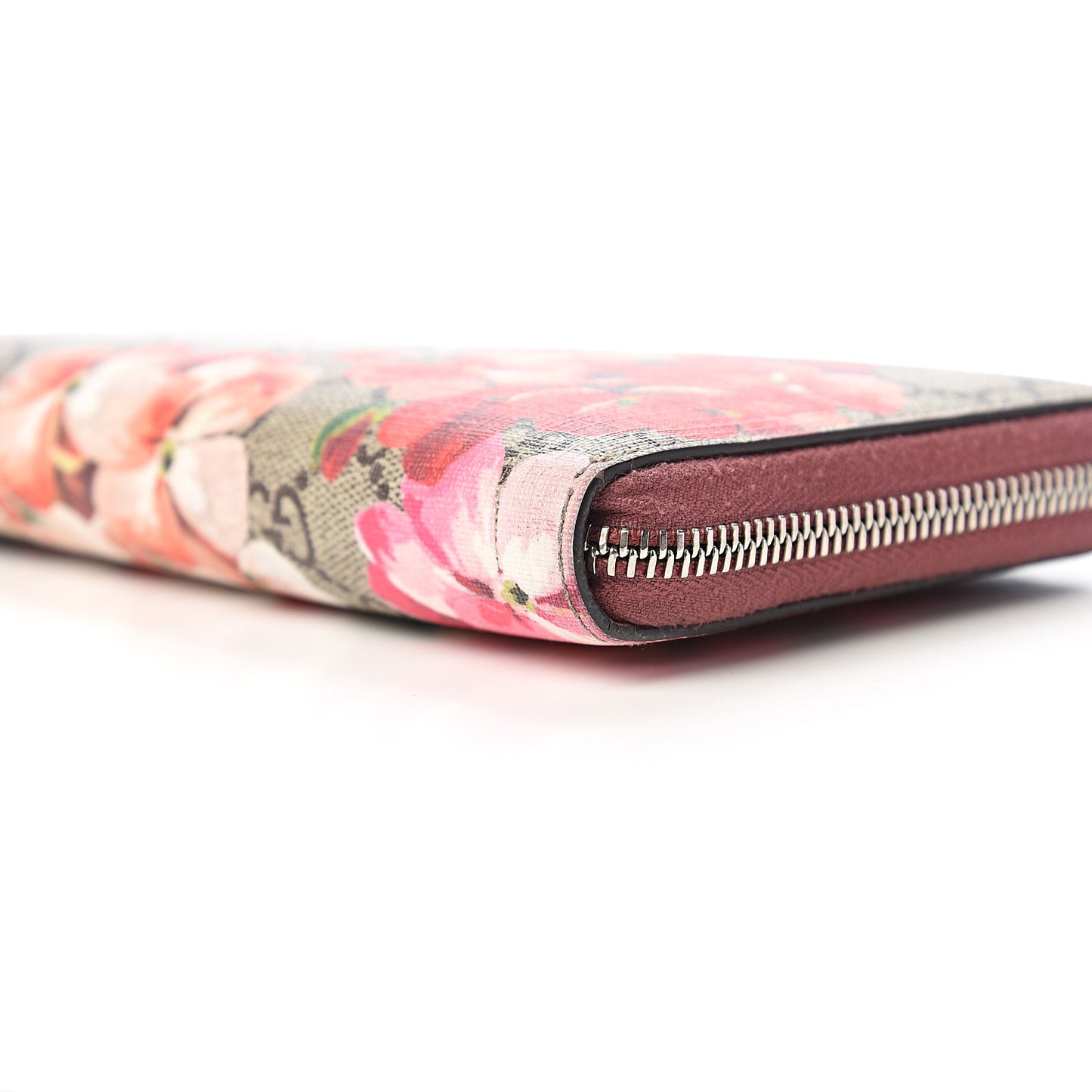 GG Supreme Monogram Blooms Zip Around Wallet Beige Multicolor Dry Rose