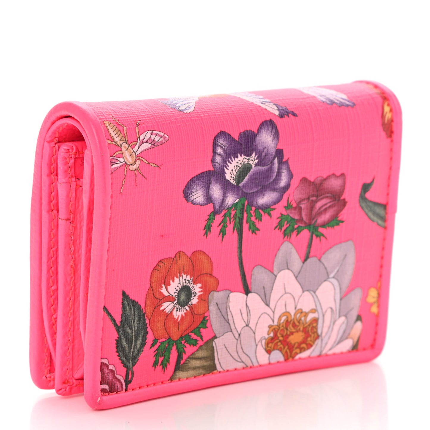 Calfskin Flora Print Zumi Card Case Fuxia Fluo