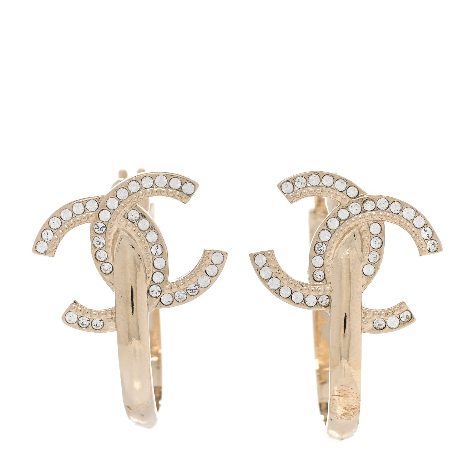 Chanel Crystal CC Hoop Earrings Gold 1 of 5