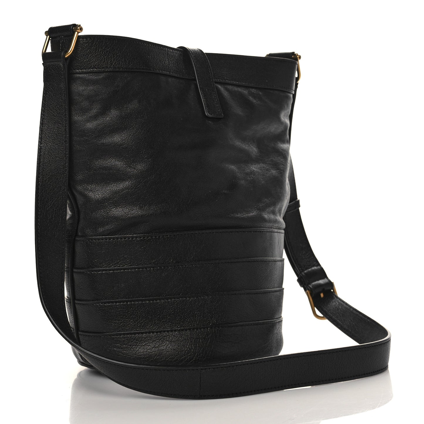 Lambskin Seau Fermoir Bucket Bag Black