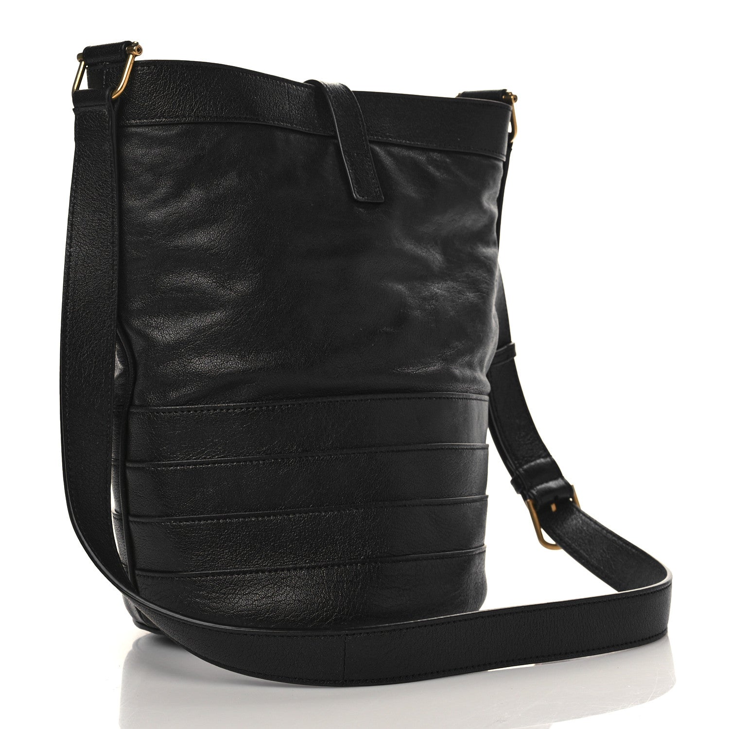 Saint Laurent Lambskin Seau Fermoir Bucket Bag Black 2 of 7