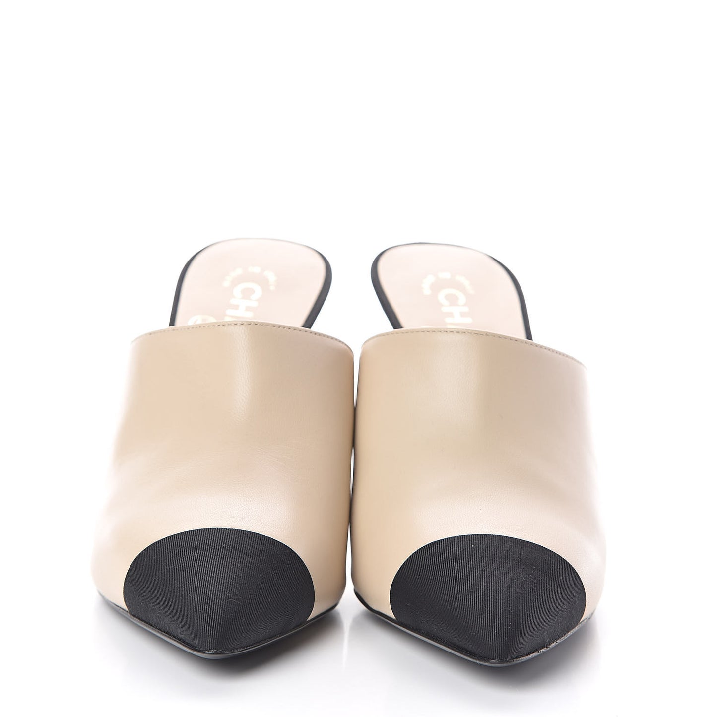 Lambskin Grosgrain Cap Toe Pearl Mule 40 Beige Black