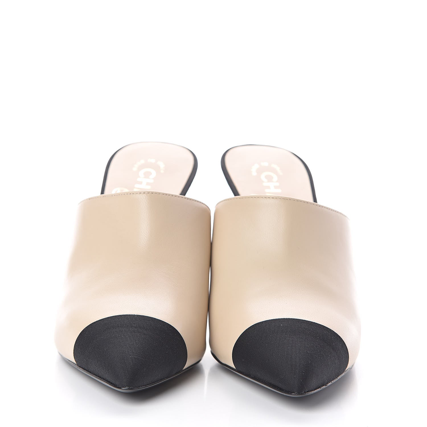 Chanel Lambskin Grosgrain Cap Toe Pearl Mule 40 Beige Black 2 of 7