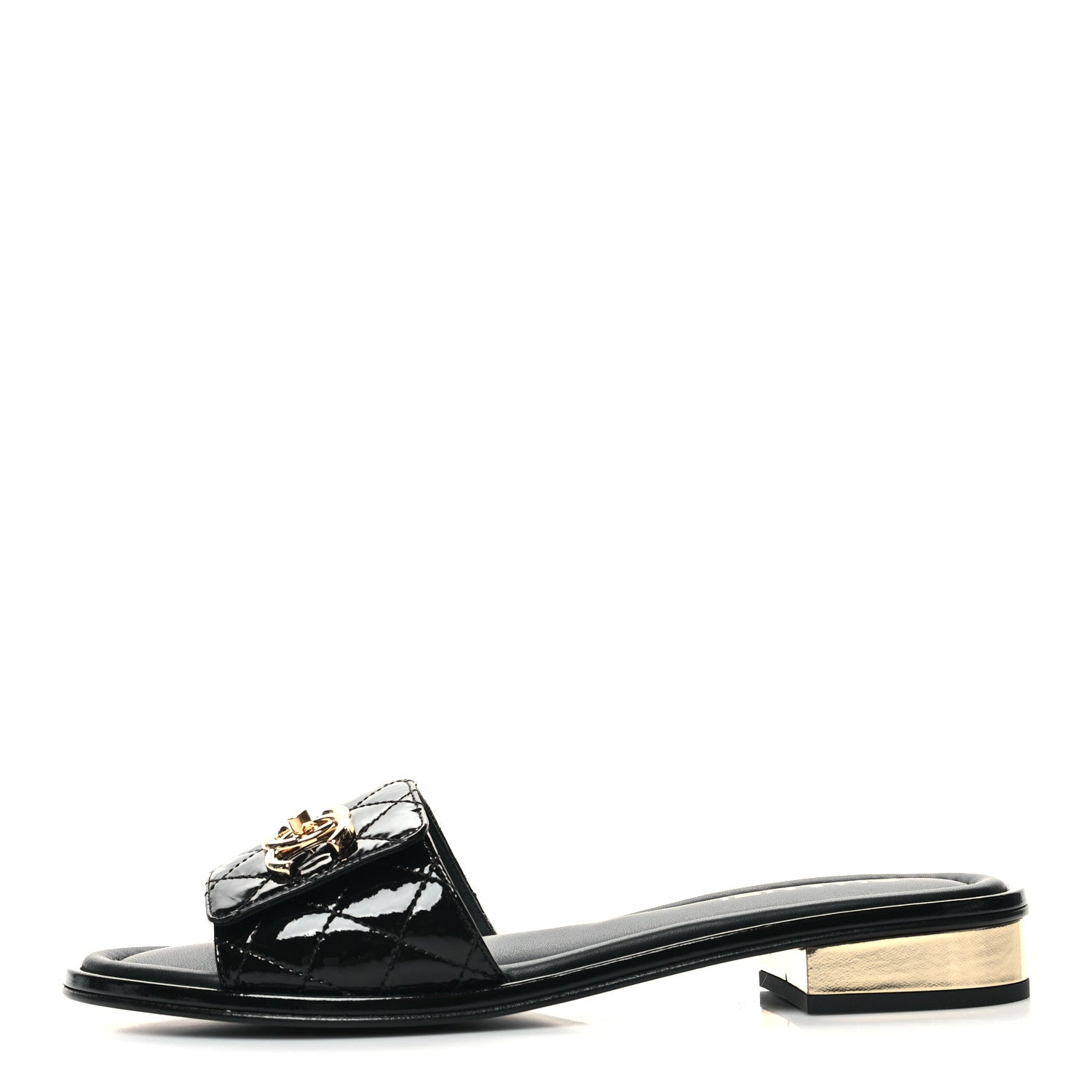 Chanel Patent Goatskin Quilted CC Mules Sandals 39 Black 1 of 9