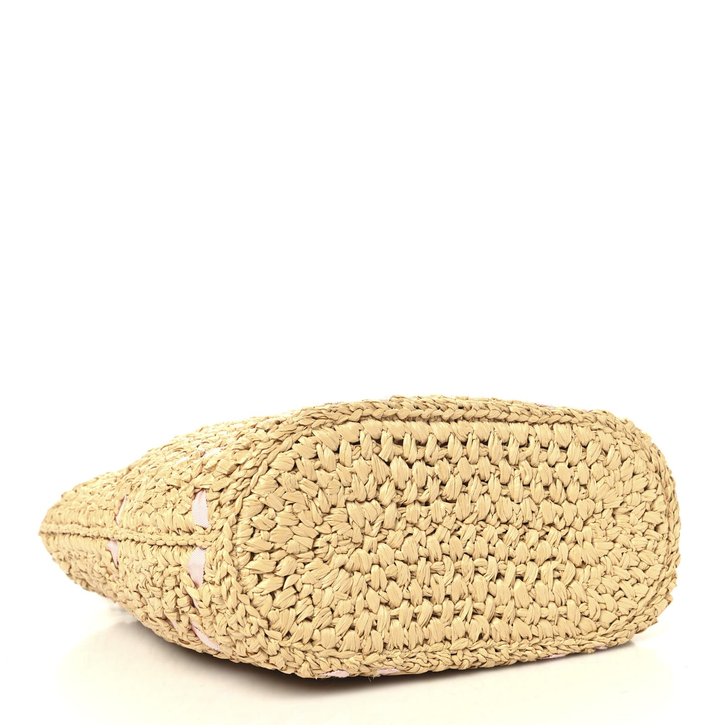 Raffia Braided Grosgrain Ribbon Small Shopping Bag Beige Light Pink