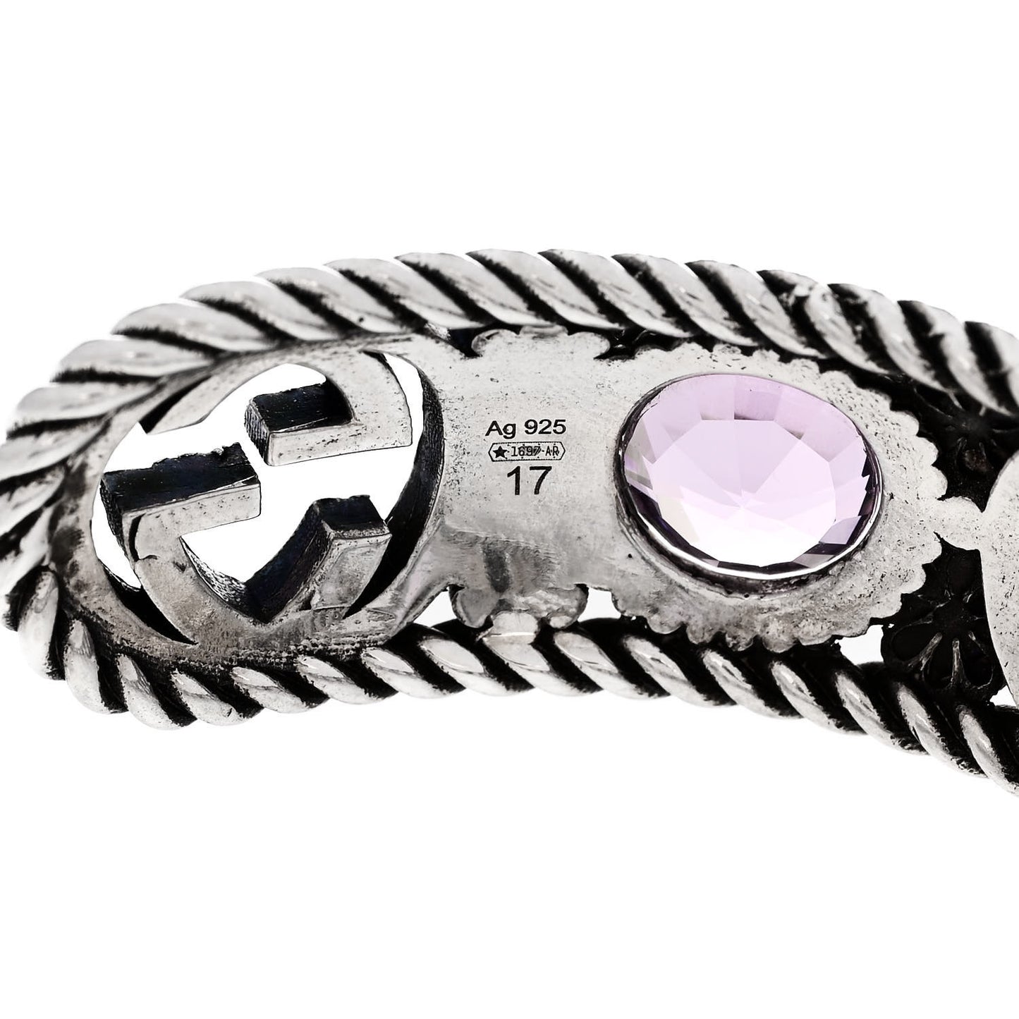 Sterling Silver Crystal Garden Interlocking G Cuff Bracelet Purple