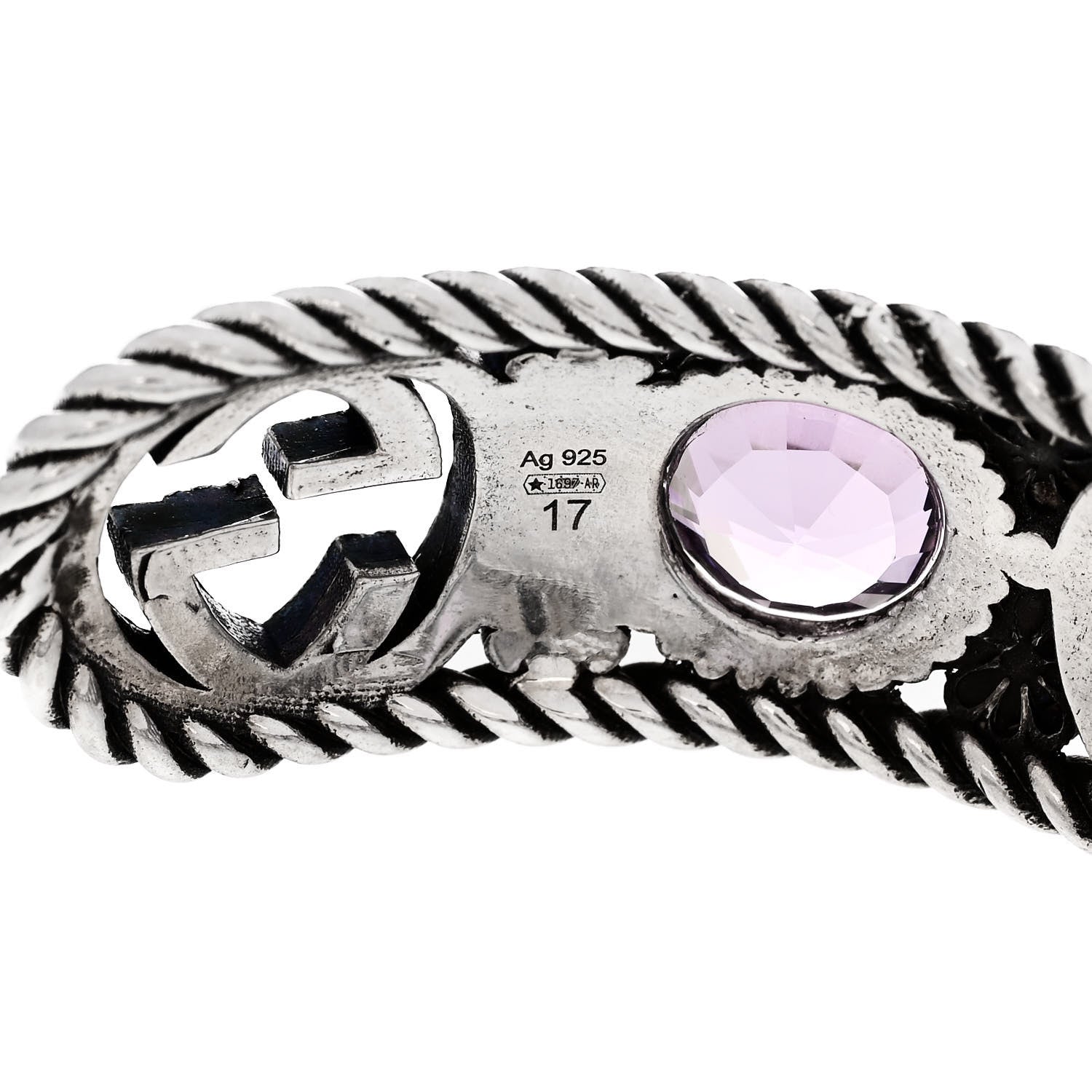 Gucci Sterling Silver Crystal Garden Interlocking G Cuff Bracelet Purple 4 of 5