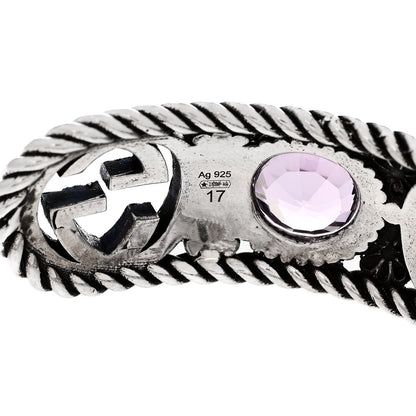 Gucci Sterling Silver Crystal Garden Interlocking G Cuff Bracelet Purple 4 of 5
