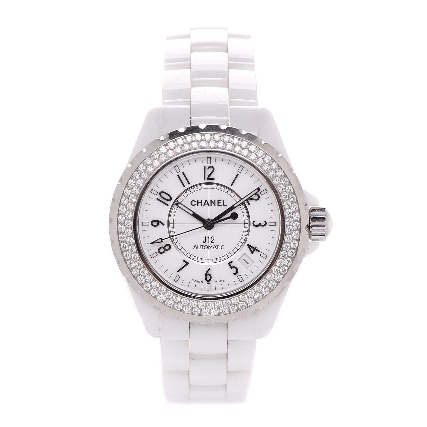 Stainless Steel Ceramic Diamond Pave Bezel 38mm J12 Automatic Watch White