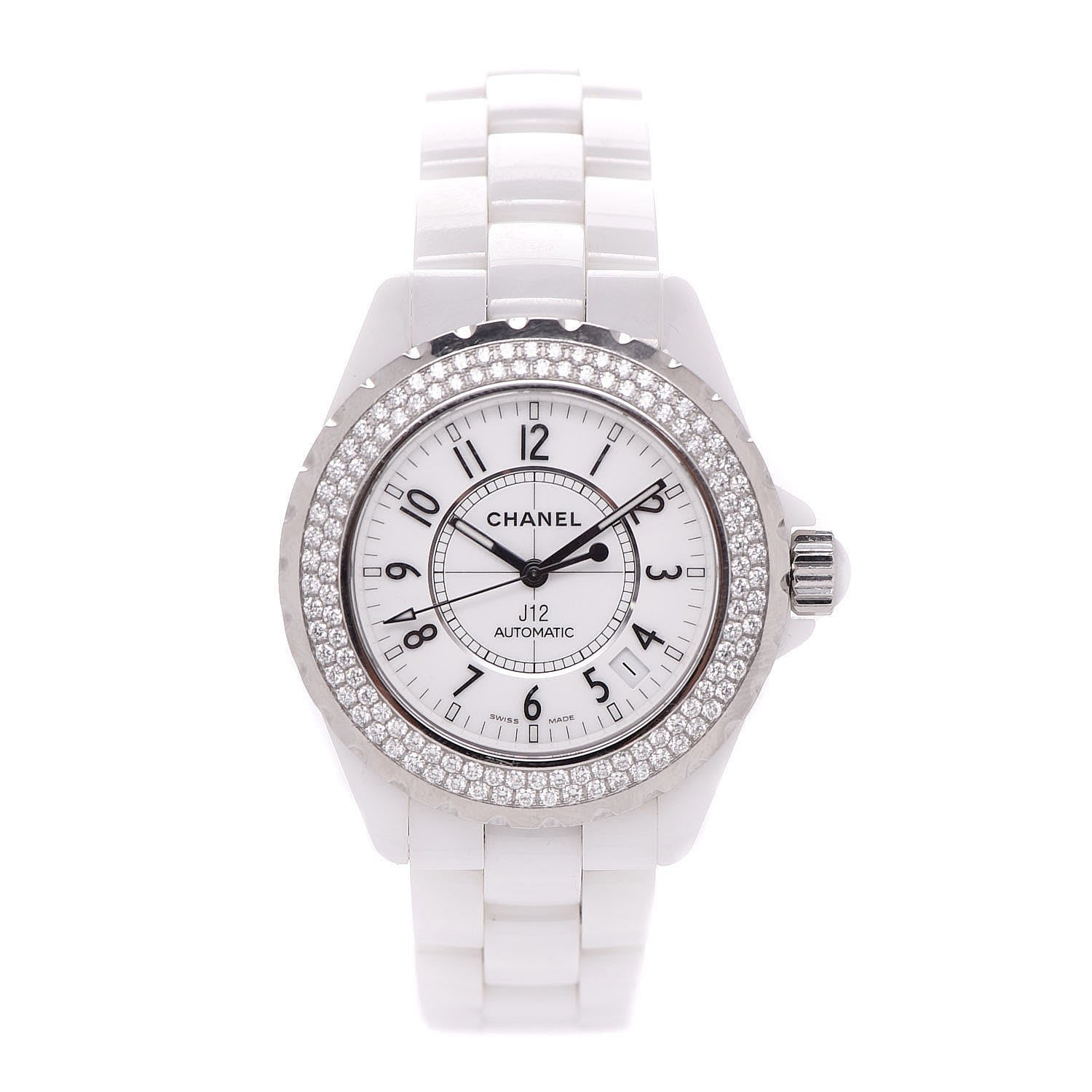 Chanel Stainless Steel Ceramic Diamond Pave Bezel 38mm J12 Automatic Watch White 1 of 6