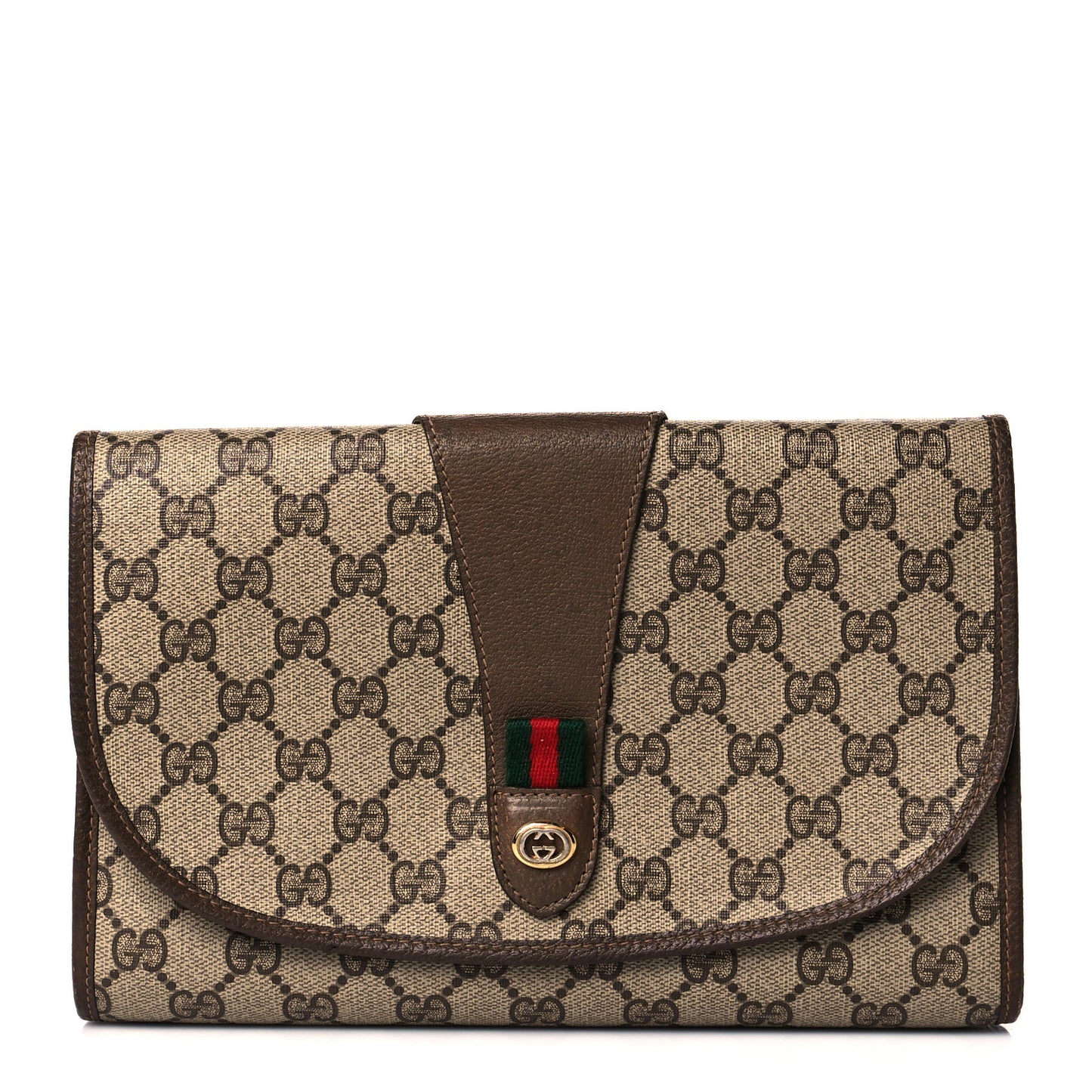 Coated Canvas Monogram Web Clutch Brown