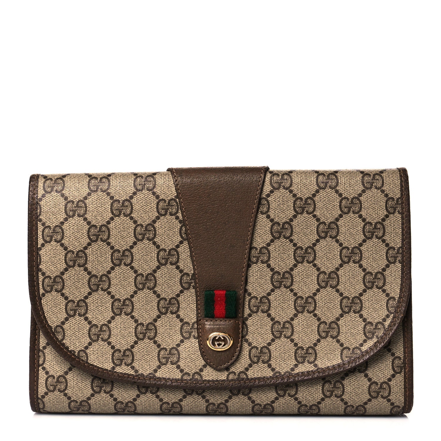 Gucci Coated Canvas Monogram Web Clutch Brown 1 of 14