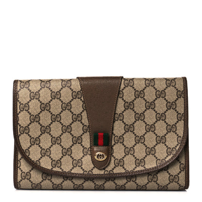 Gucci Coated Canvas Monogram Web Clutch Brown 1 of 14