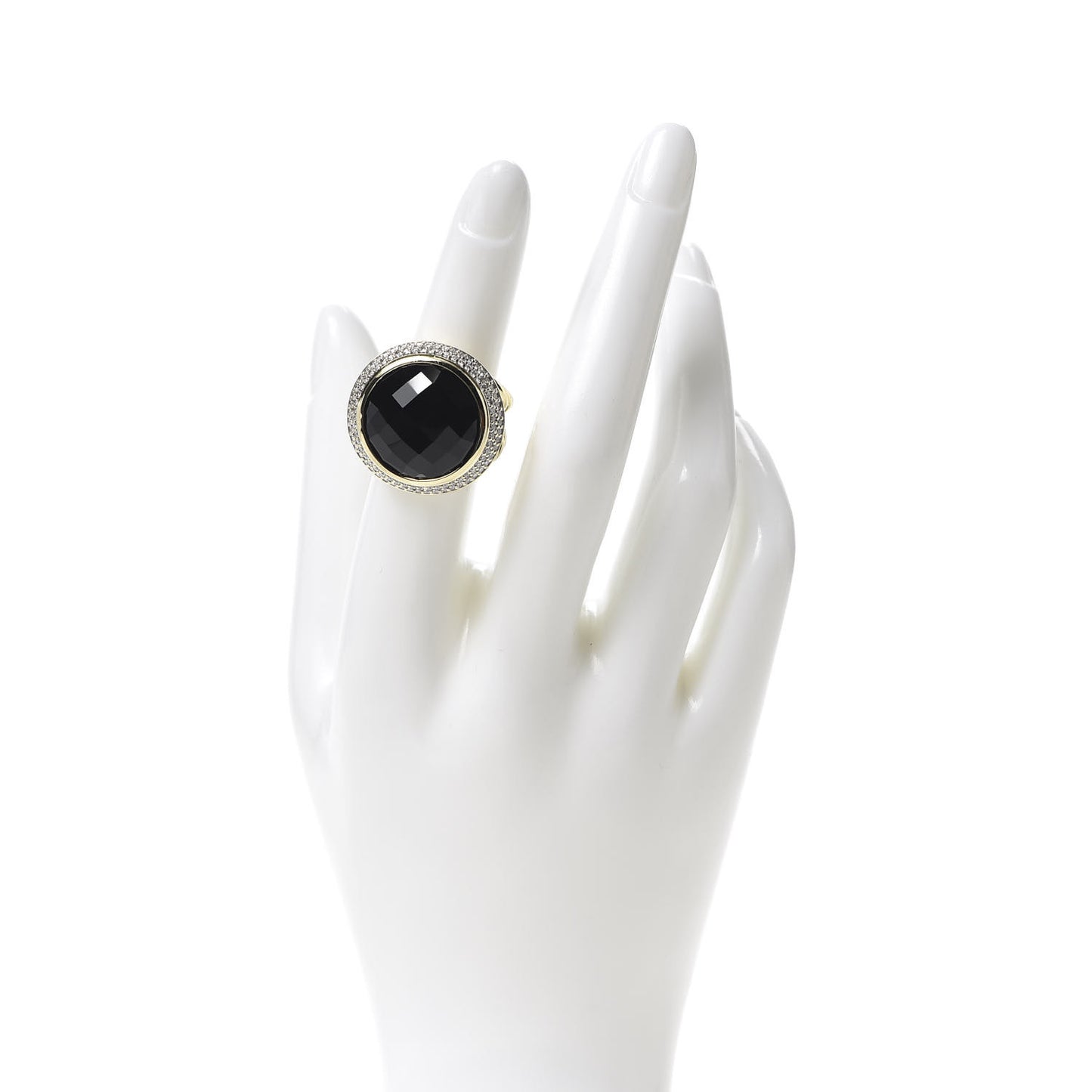 18K Yellow Gold Diamond Black Onyx 18mm Cerise Ring 52 6
