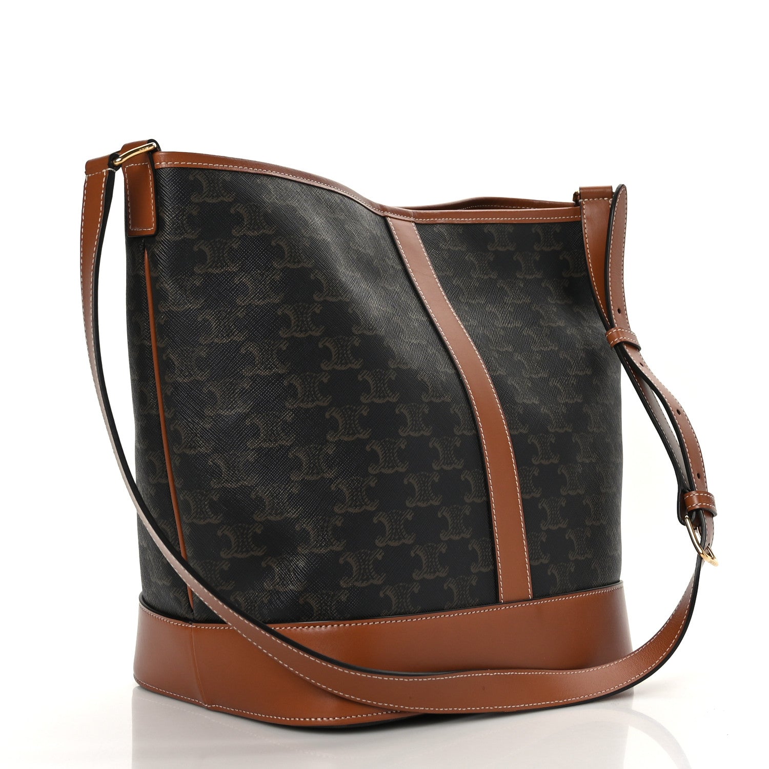Celine Triomphe Canvas Calfskin Medium Bucket Bag Tan 3 of 10