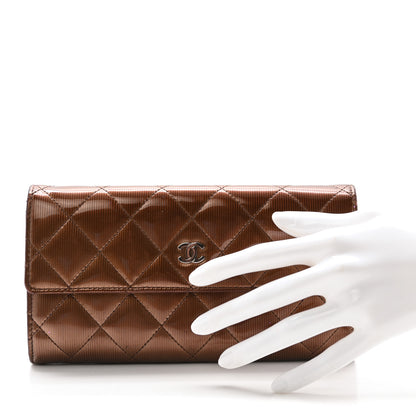 Chanel Striated Patent Quilted Large Gusset Flap Wallet Bronze 2 of 8