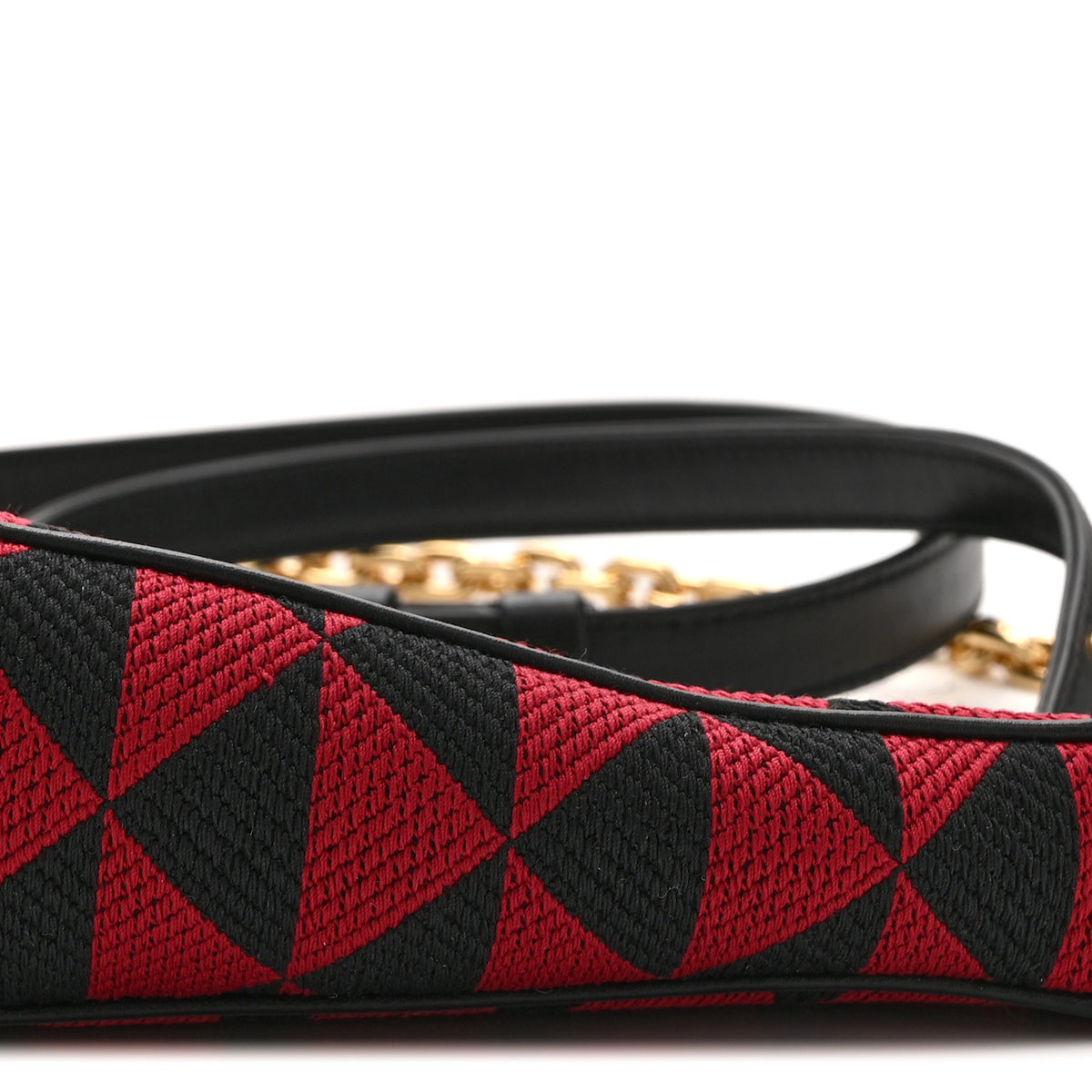 Prada Jacquard Calfskin Triangolo Symbole Embroidered Mini Triangle Double Bag Black Ciliegia 10 of 10