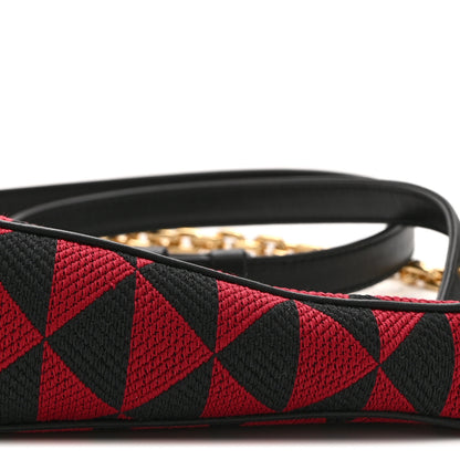 Prada Jacquard Calfskin Triangolo Symbole Embroidered Mini Triangle Double Bag Black Ciliegia 10 of 10