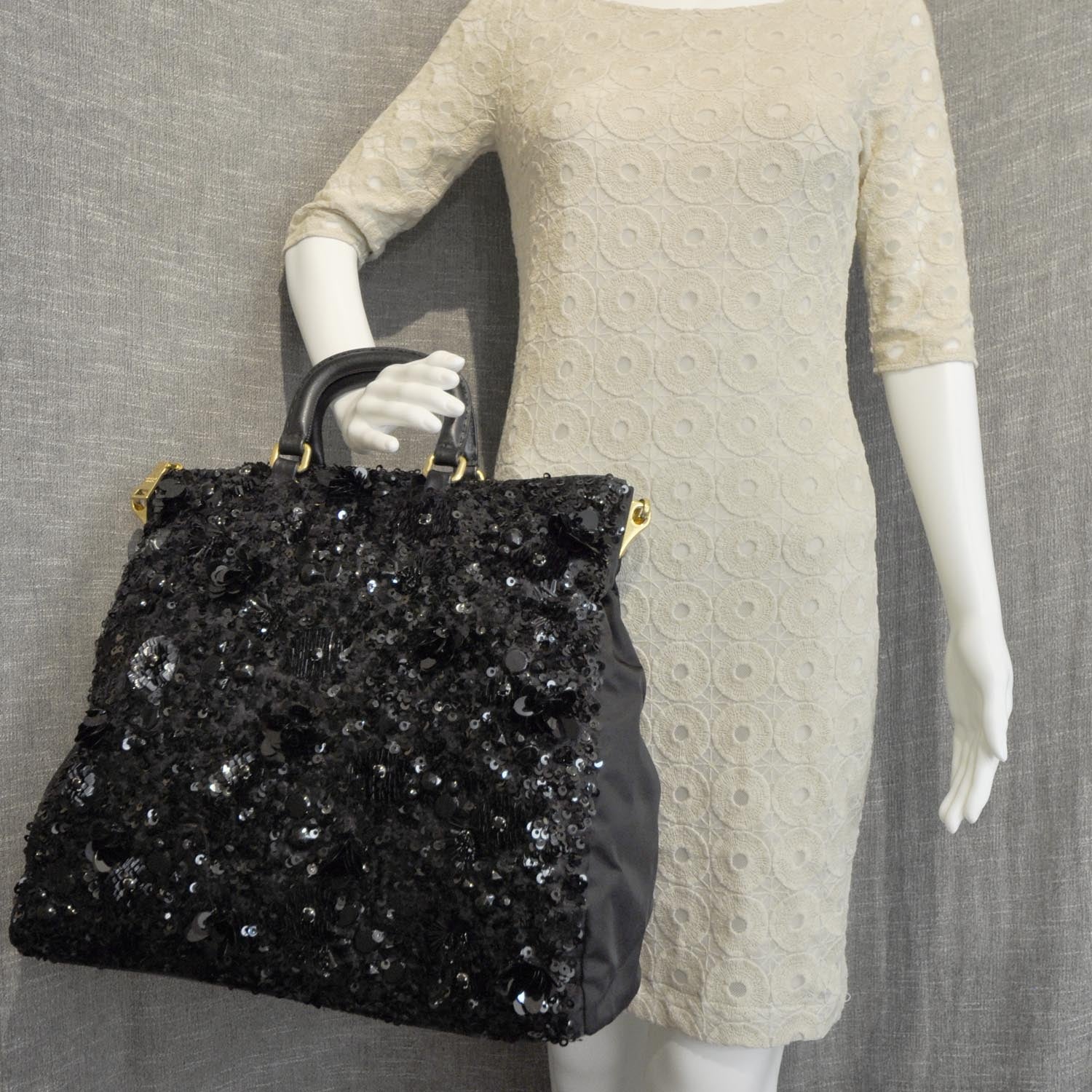 Prada Nylon Sequin Tote Black 2 of 10