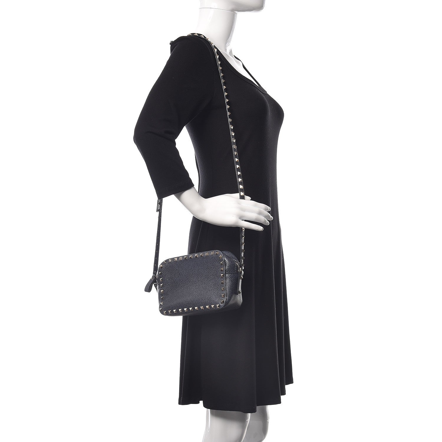Valentino Garavani Pebbled Calfskin Rockstud Camera Crossbody Bag Deep Denim 2 of 14