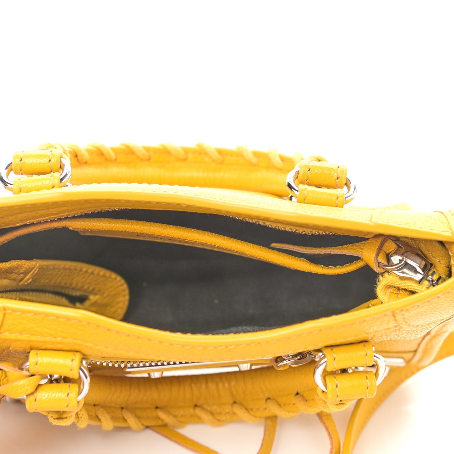 Chevre Silver Metallic Edge Hardware Nano City Jaune Epi