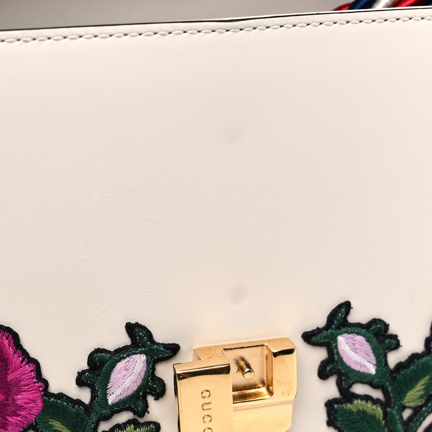 Calfskin Embroidered Mini Sylvie Top Handle Bag White