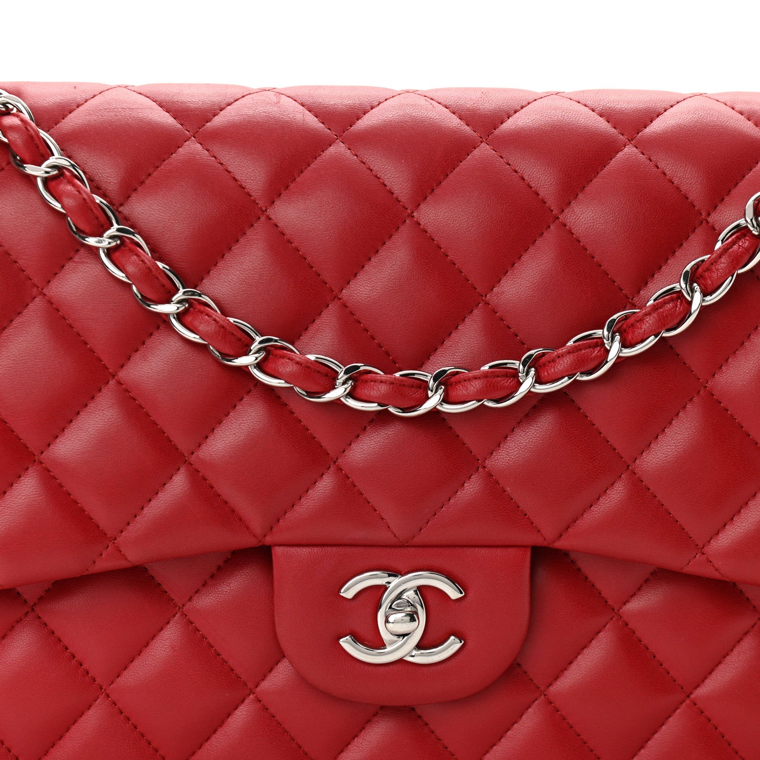 Chanel Lambskin Quilted Jumbo Double Flap Red 8 of 13