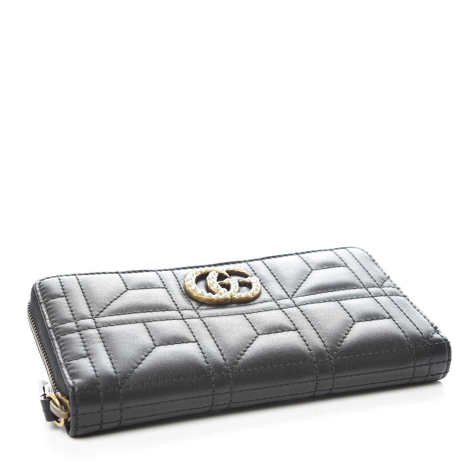 Gucci Calfskin Matelasse Pearly GG Marmont Zip Around Wallet Black 4 of 9