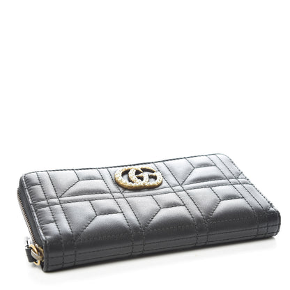 Gucci Calfskin Matelasse Pearly GG Marmont Zip Around Wallet Black 4 of 9