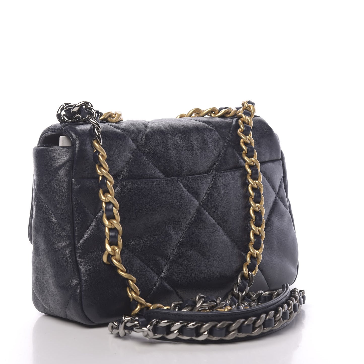 Lambskin Quilted Medium 19 Flap Navy Blue