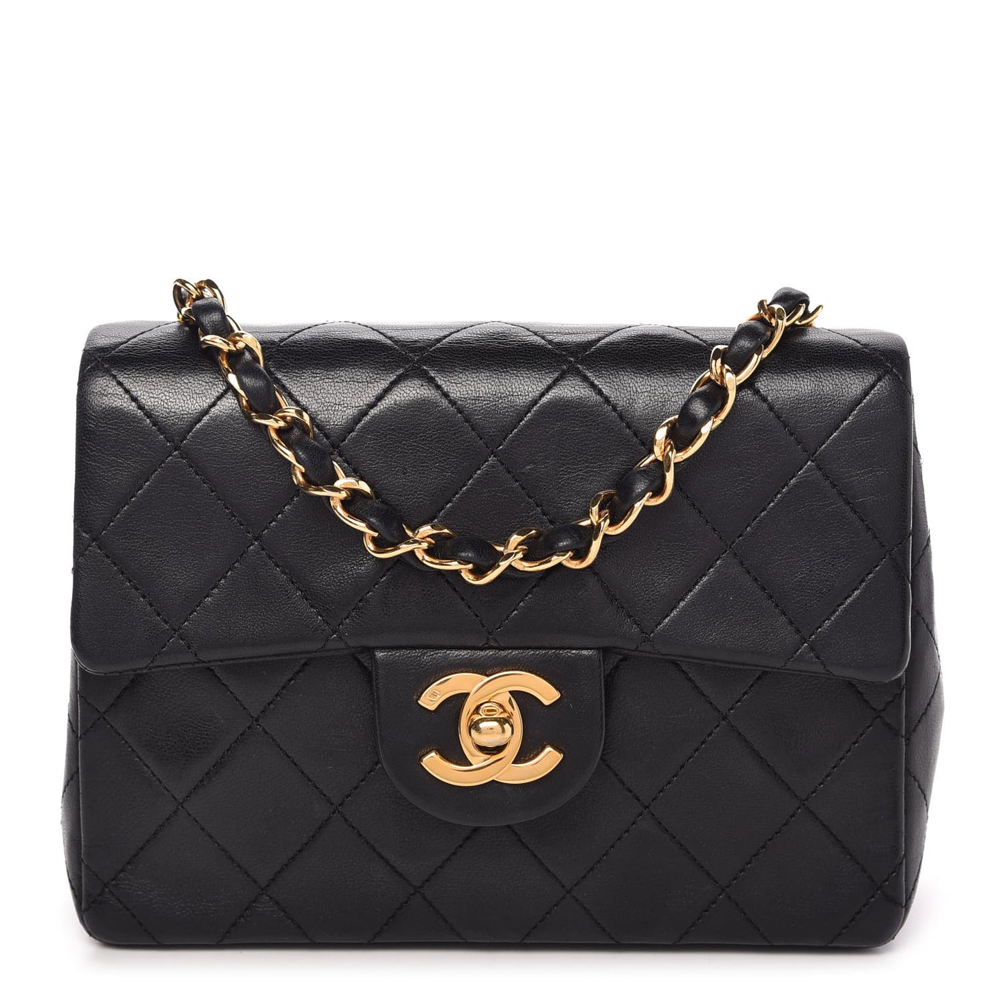 Lambskin Quilted Mini Square Flap Black
