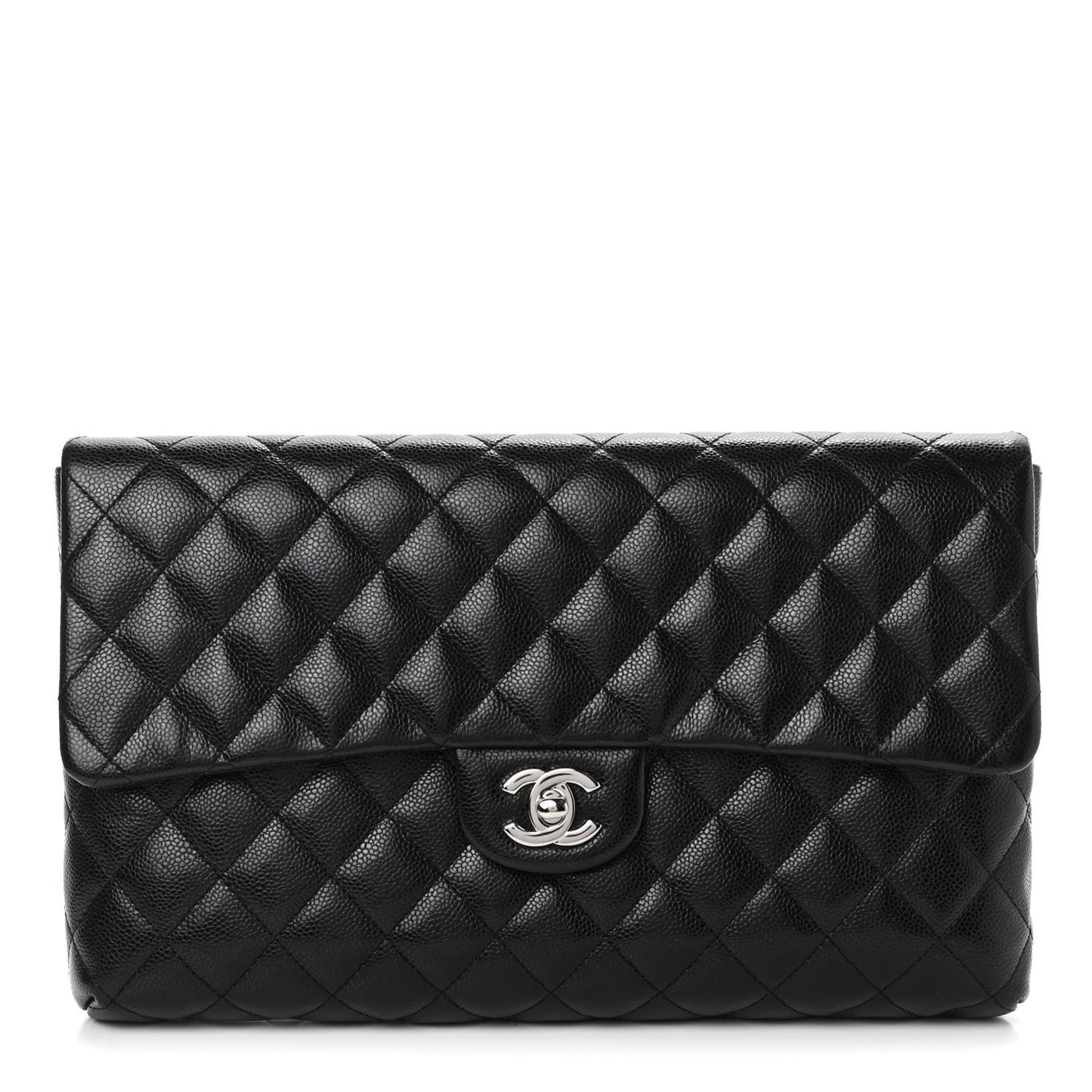 Caviar Quilted Flap Clutch Black