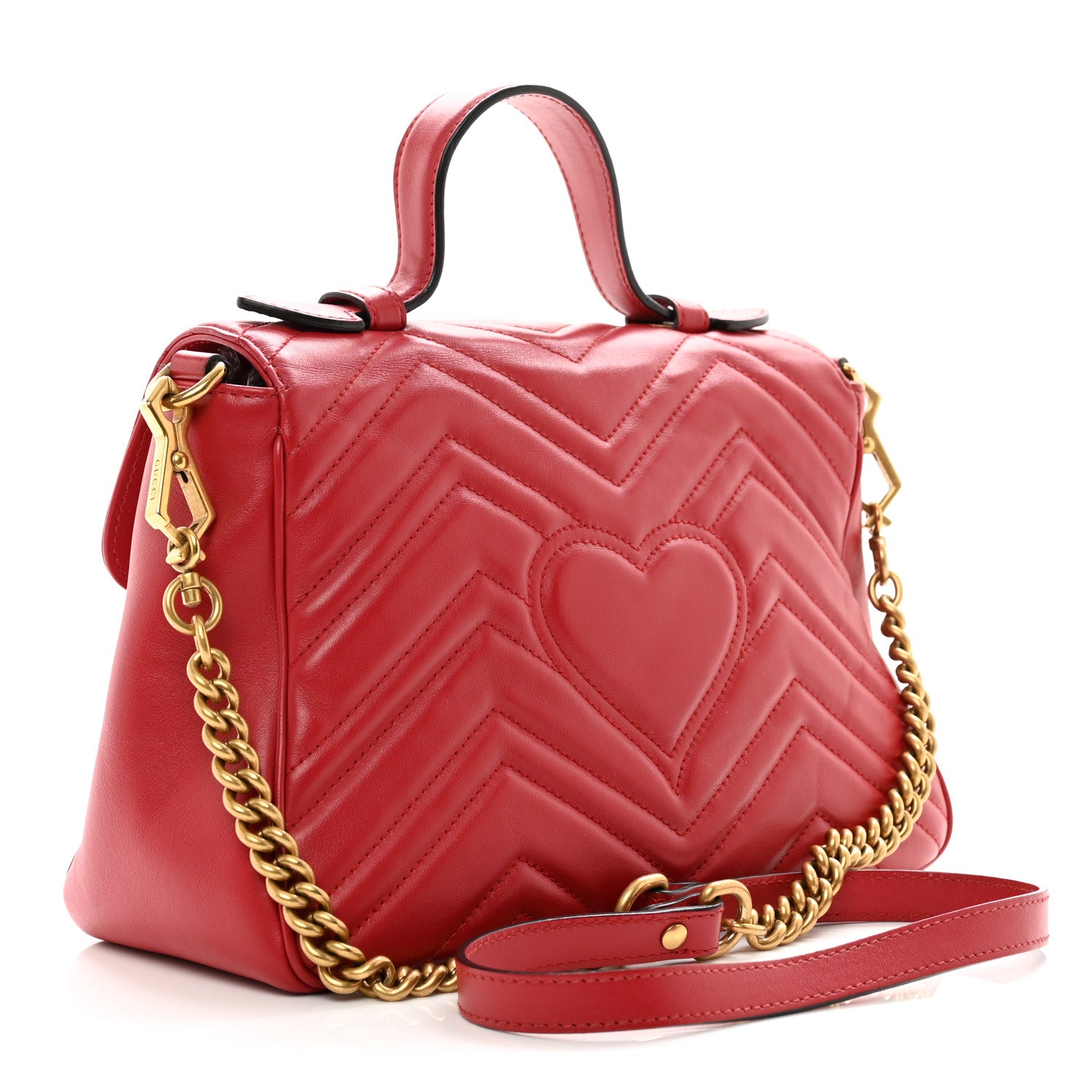 Gucci Calfskin Matelasse Small GG Marmont Top Handle Shoulder Bag Hibiscus Red 3 of 12